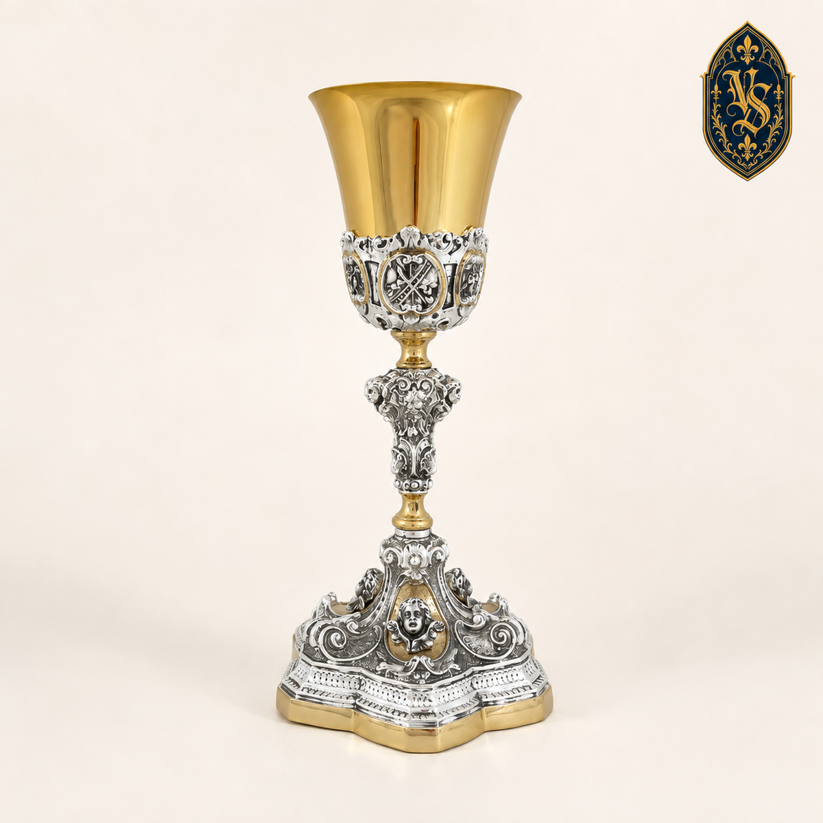 Calice de messe bicolore richement décoré 26 cm – KSCM-009