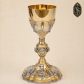 Calice médaillon doré et argenté avec pierres bleues – KSCM-013
