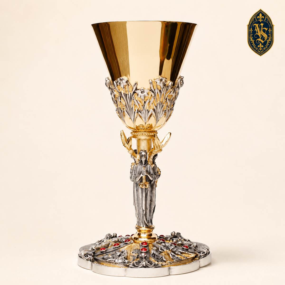 Calice bicolore avec figure d'ange et pierres rouges 22,5 cm – KSCM-030