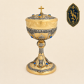 Ciboire liturgique bicolore avec pierres bleues 25,5 cm – CBSCM-004