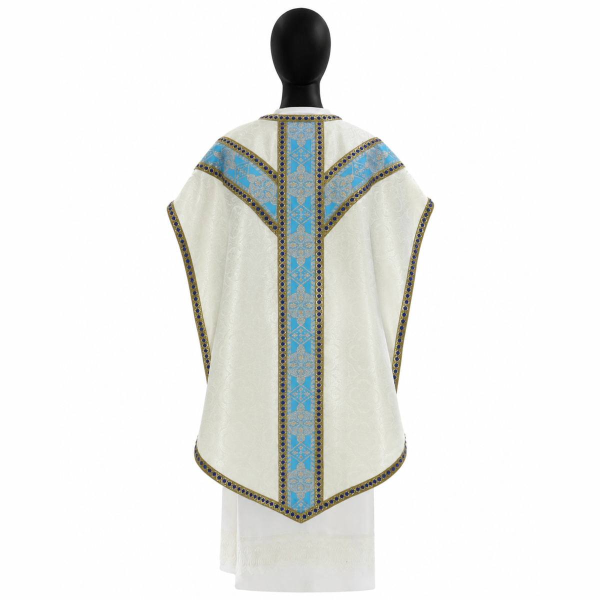 Chasuble style Pugin Crème et bleu