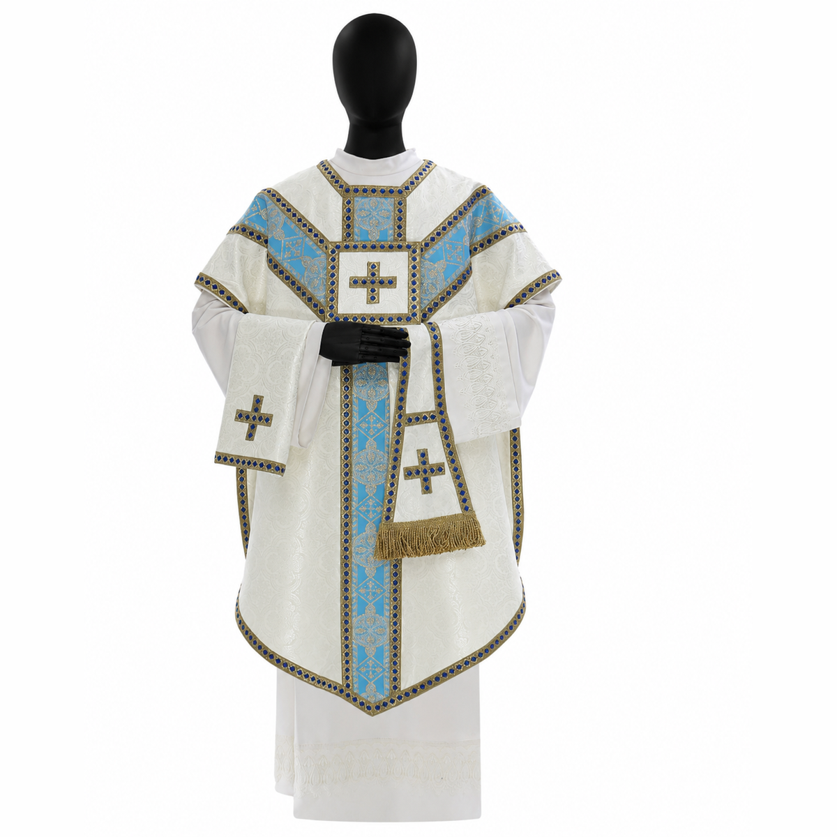 Chasuble style Pugin Crème et bleu