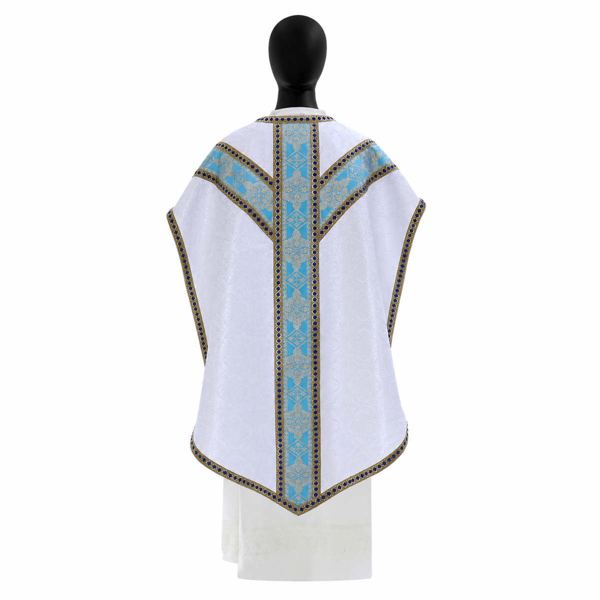 Chasuble de style Pugin Blanc et bleu