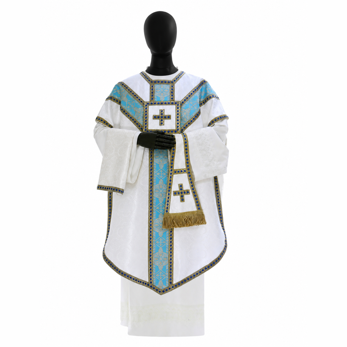 Chasuble de style Pugin Blanc et bleu