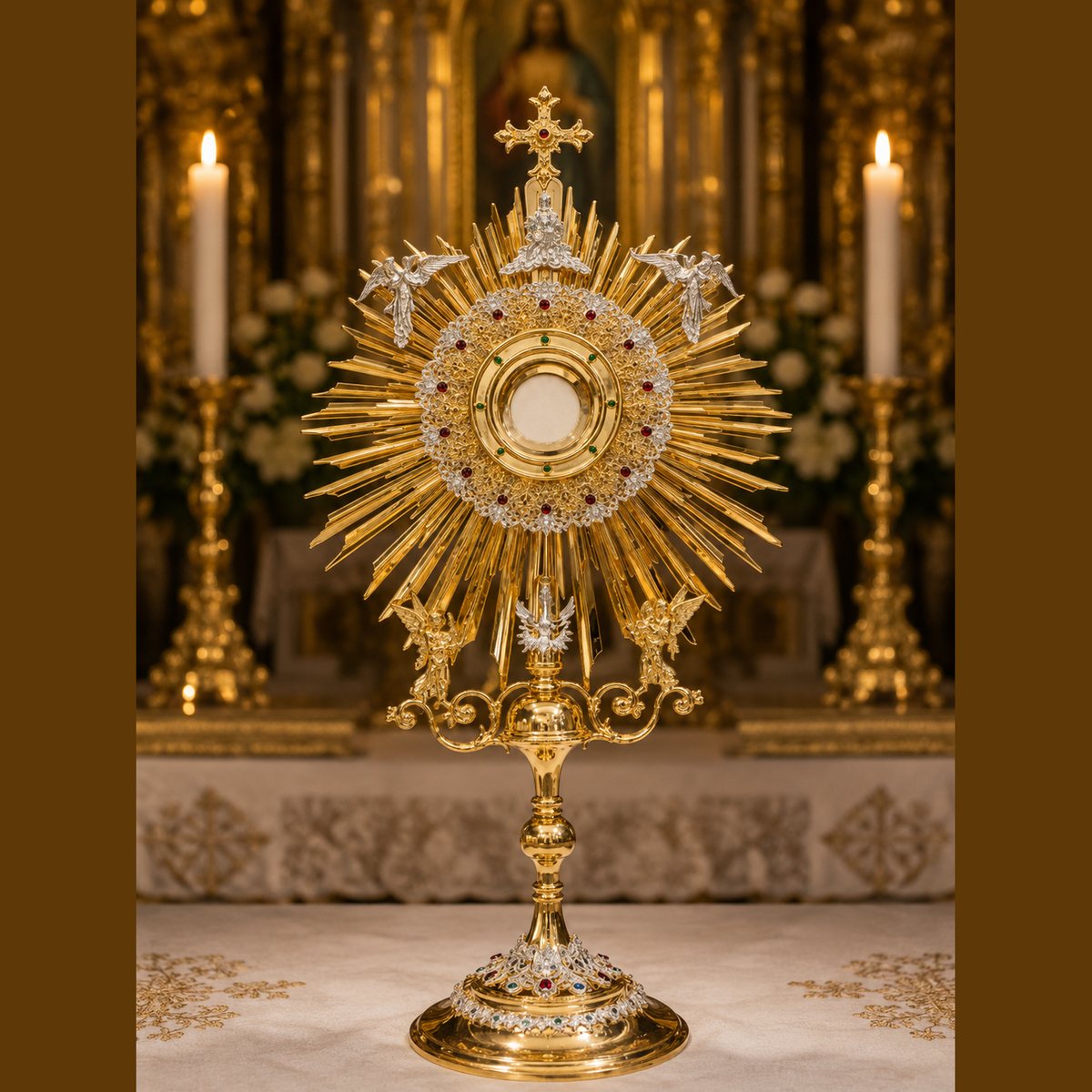 Ostensoir "Trinitas Gloria" avec représentation de la Sainte Trinité, hauteur 89 cm, SCM-010
