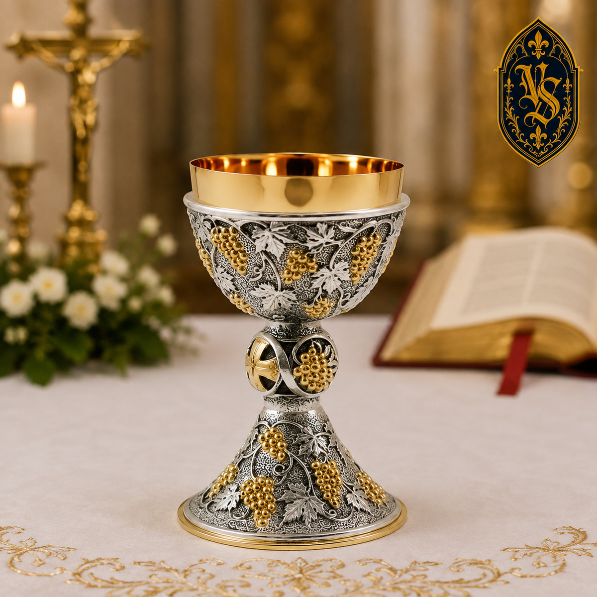 Calice liturgique doré avec motif de vigne – KSCM-002