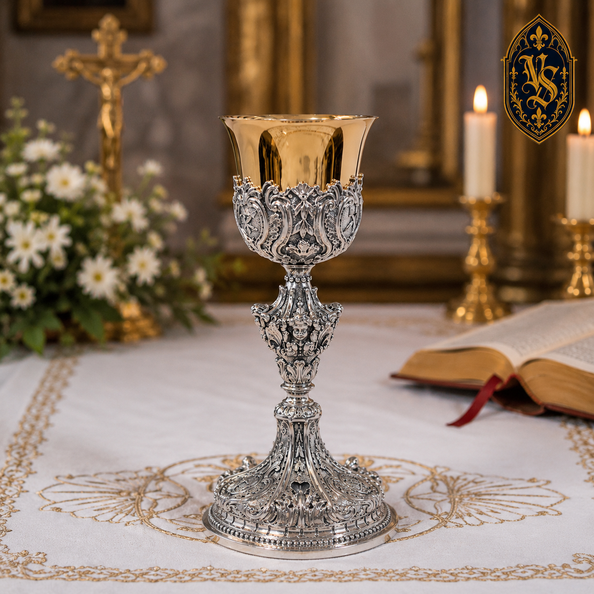 Calice Baroque, Doré et Argenté, Hauteur 28 cm – KSCM-005