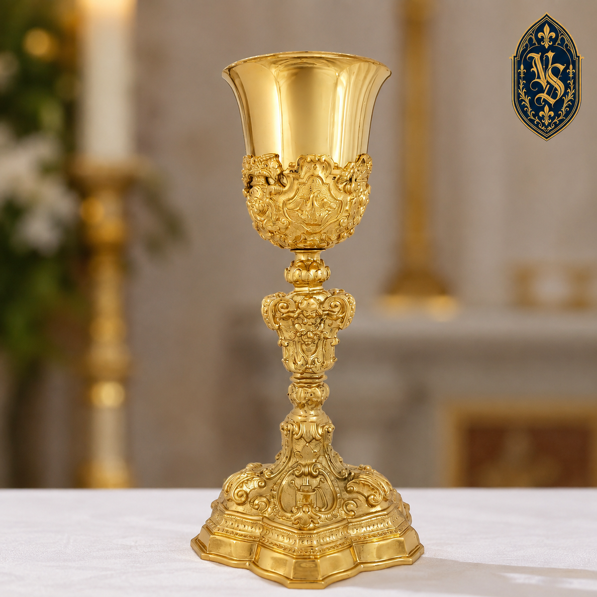 Calice de messe baroque doré, richement décoré 27 cm – KSCM-006
