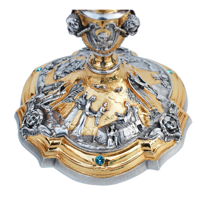 Calice médaillon doré et argenté avec pierres bleues – KSCM-013