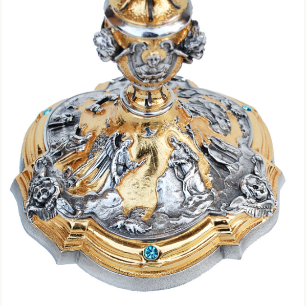 Calice médaillon doré et argenté avec pierres bleues – KSCM-013