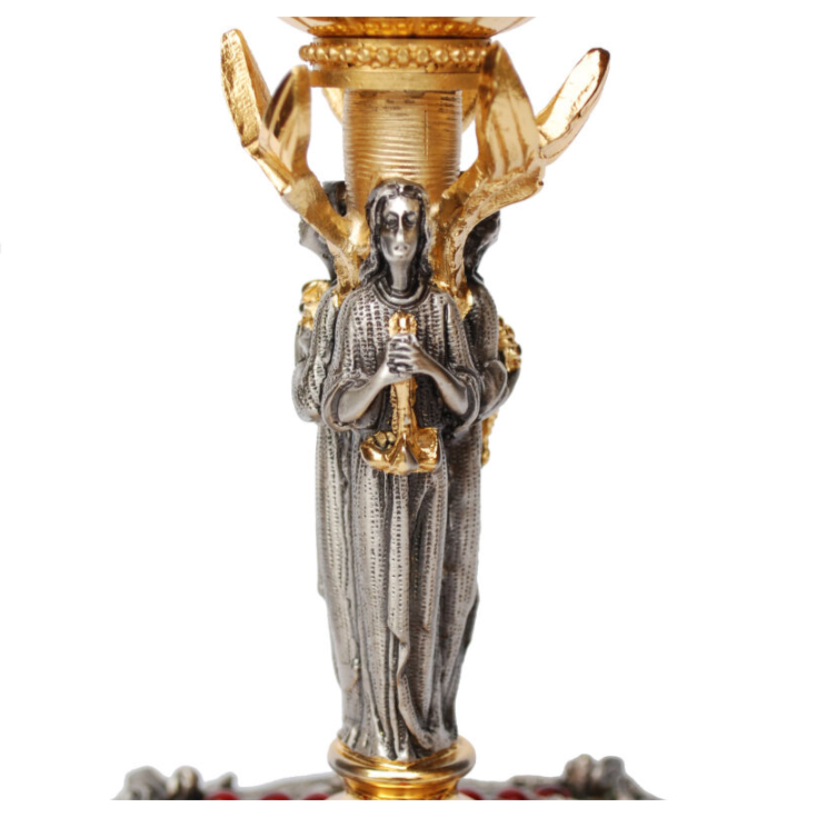 Calice bicolore avec figure d'ange et pierres rouges 22,5 cm – KSCM-030