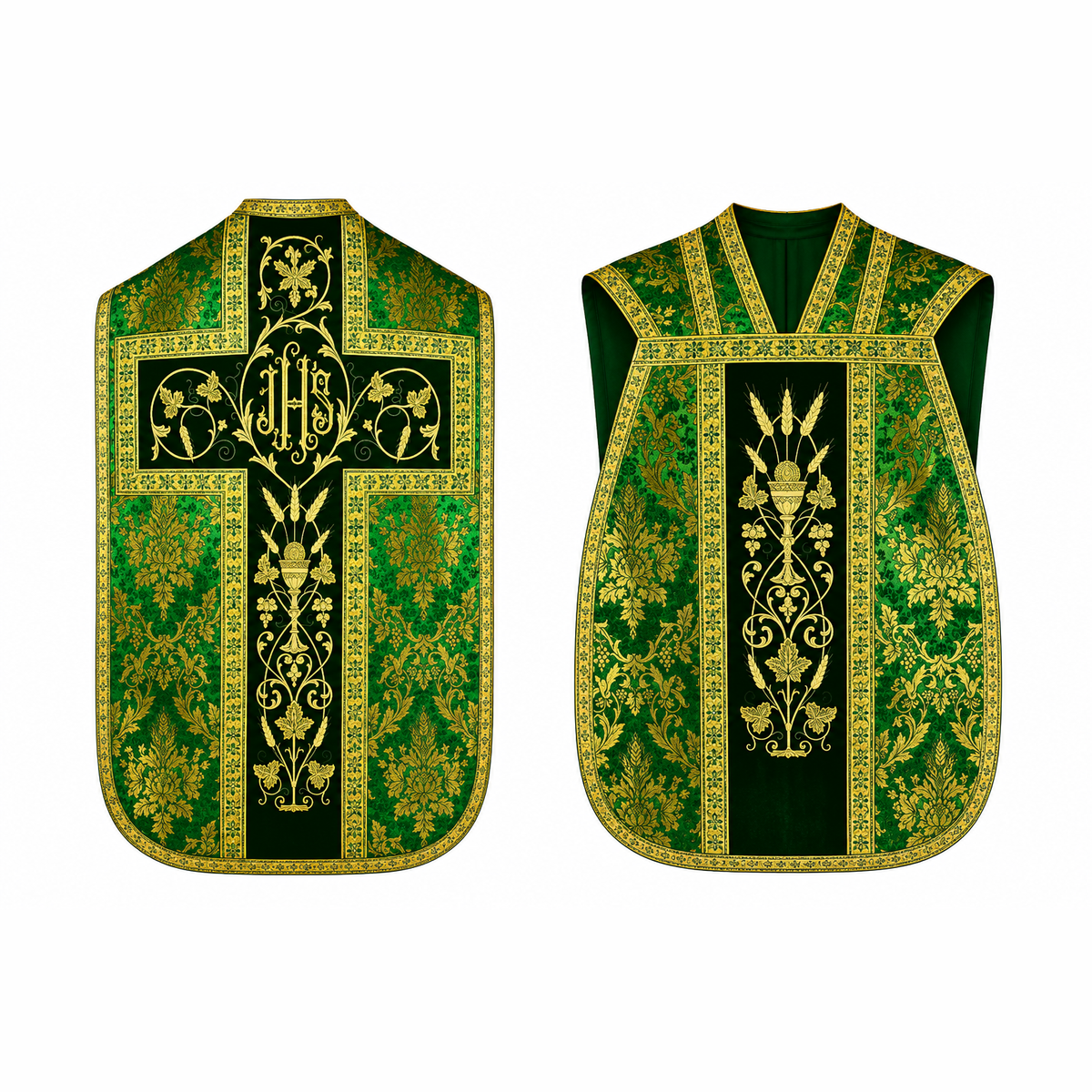 Chasuble romaine avec croix Verte