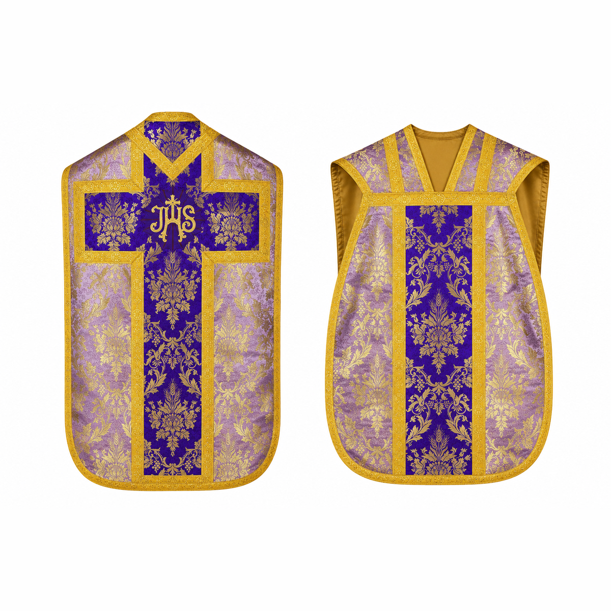 Chasuble romaine avec croix rose-violet