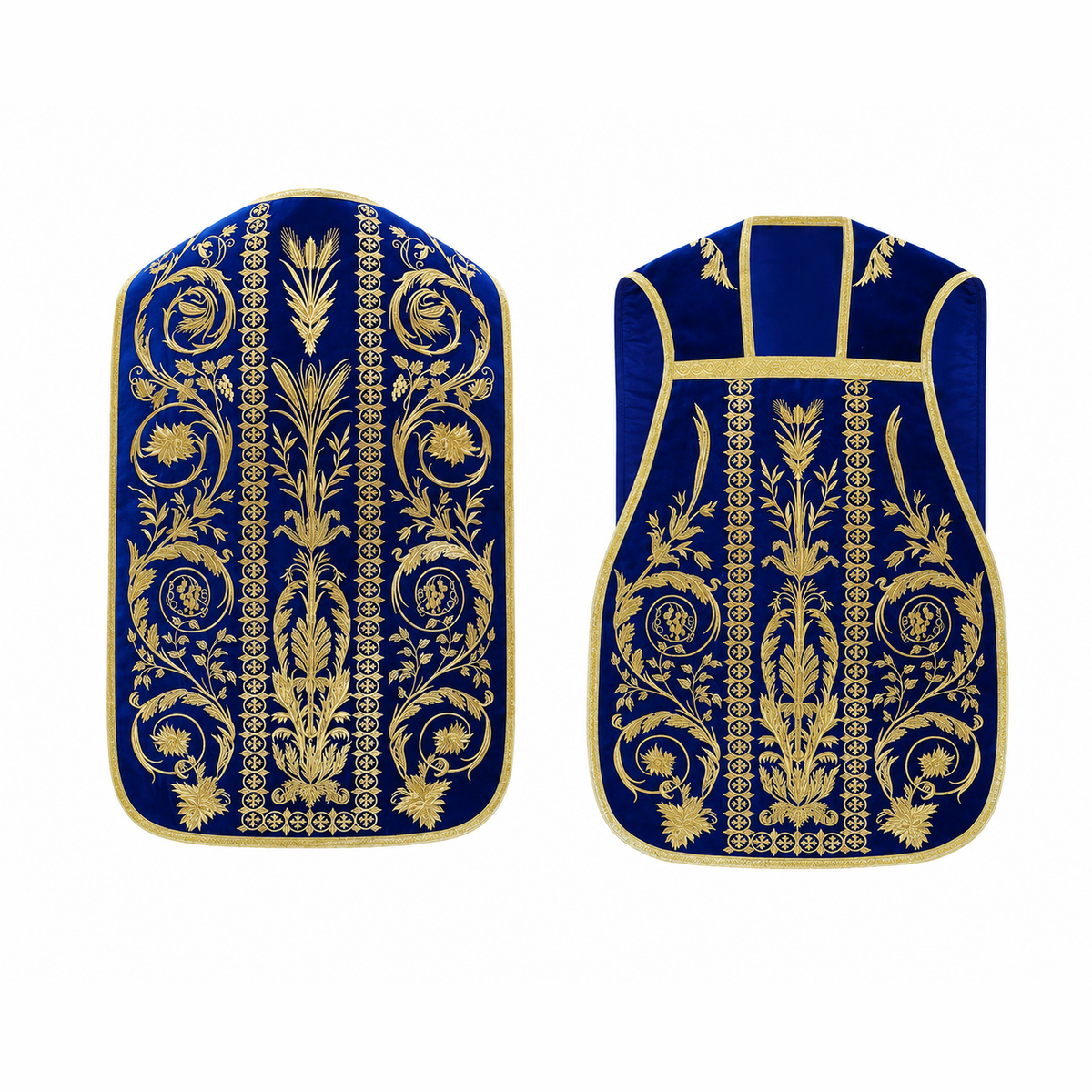 Chasuble romaine mariale brodée Bleue