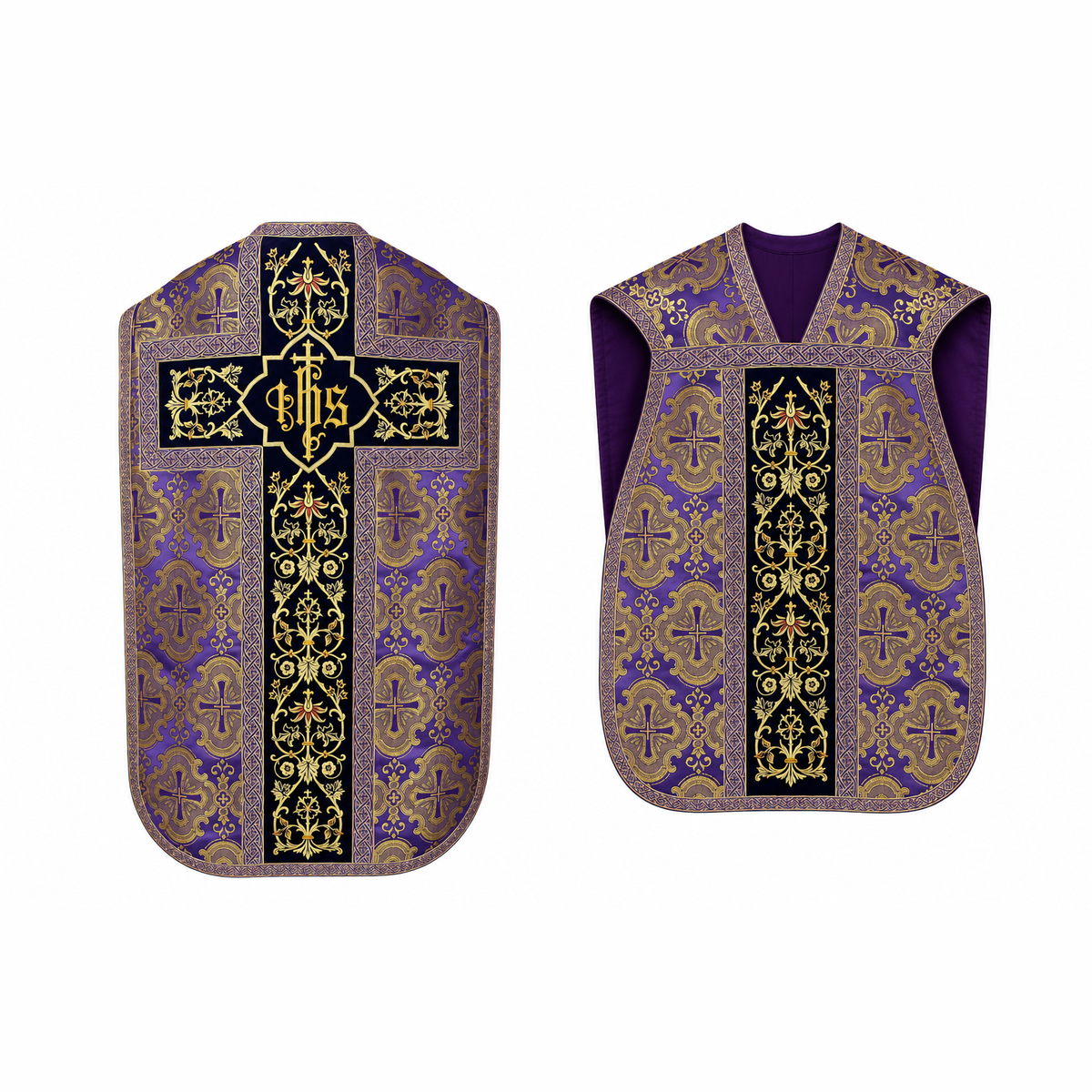 Chasuble romaine avec croix violette
