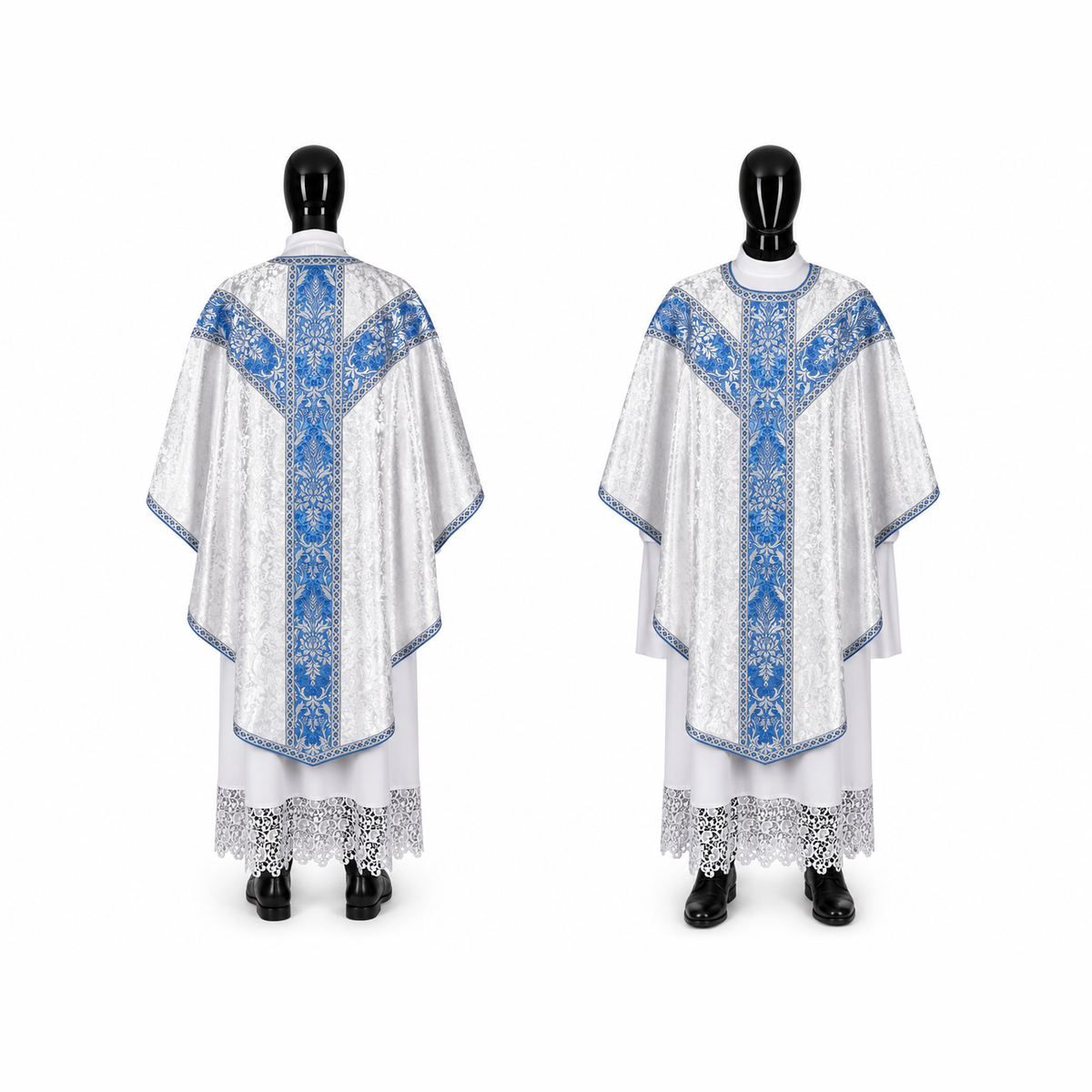 Chasuble semi-gothique Blanc et bleu