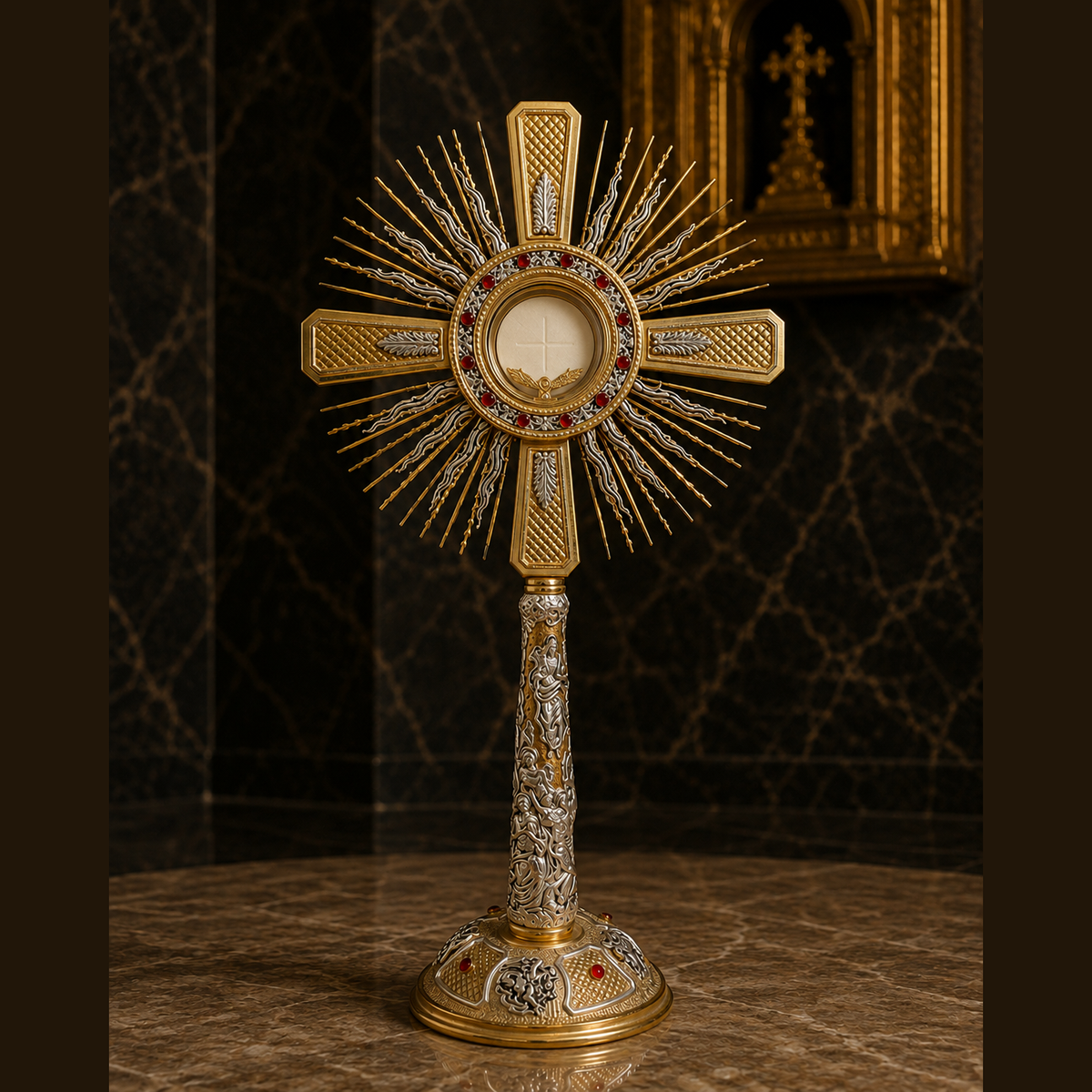 Ostensoir "Crux Luminis" – 73 cm, bicolore, doré à l'or fin, SCM-006