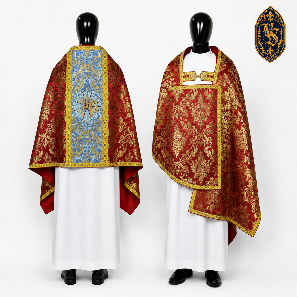 Voile liturgique rouge et or avec broderie IHS – WLKRB-020