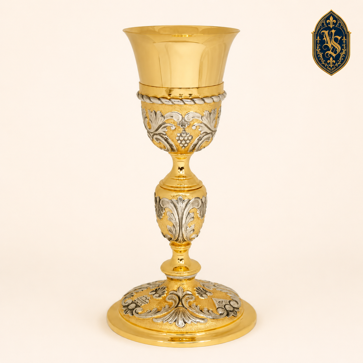 Calice plaqué or avec ornements argentés 26 cm – KSCM-019