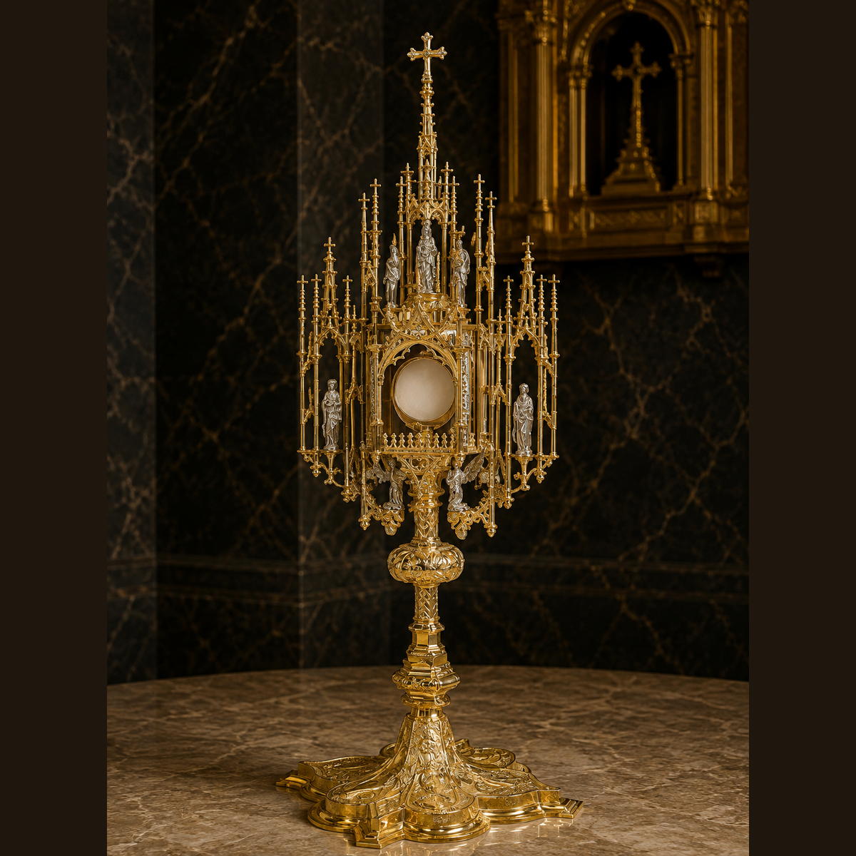Ostensoir "Civitas Dei" – 81 cm, gothique, doré, SCM-007