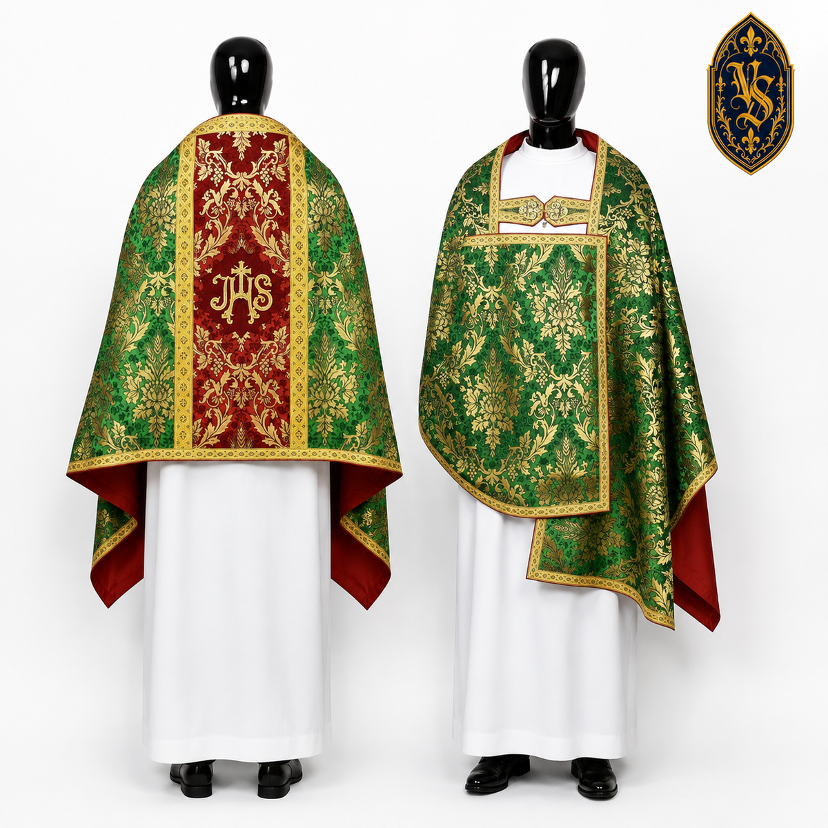 Voile liturgique vert et or avec broderie IHS – WLKRB-019