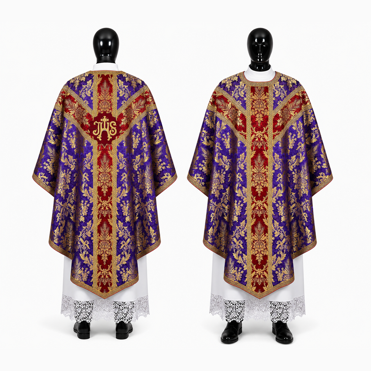 Chasuble semi-gothique violet et rouge