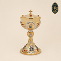 Ciboire liturgique doré avec pierres rouges 25 cm – CBSCM-006