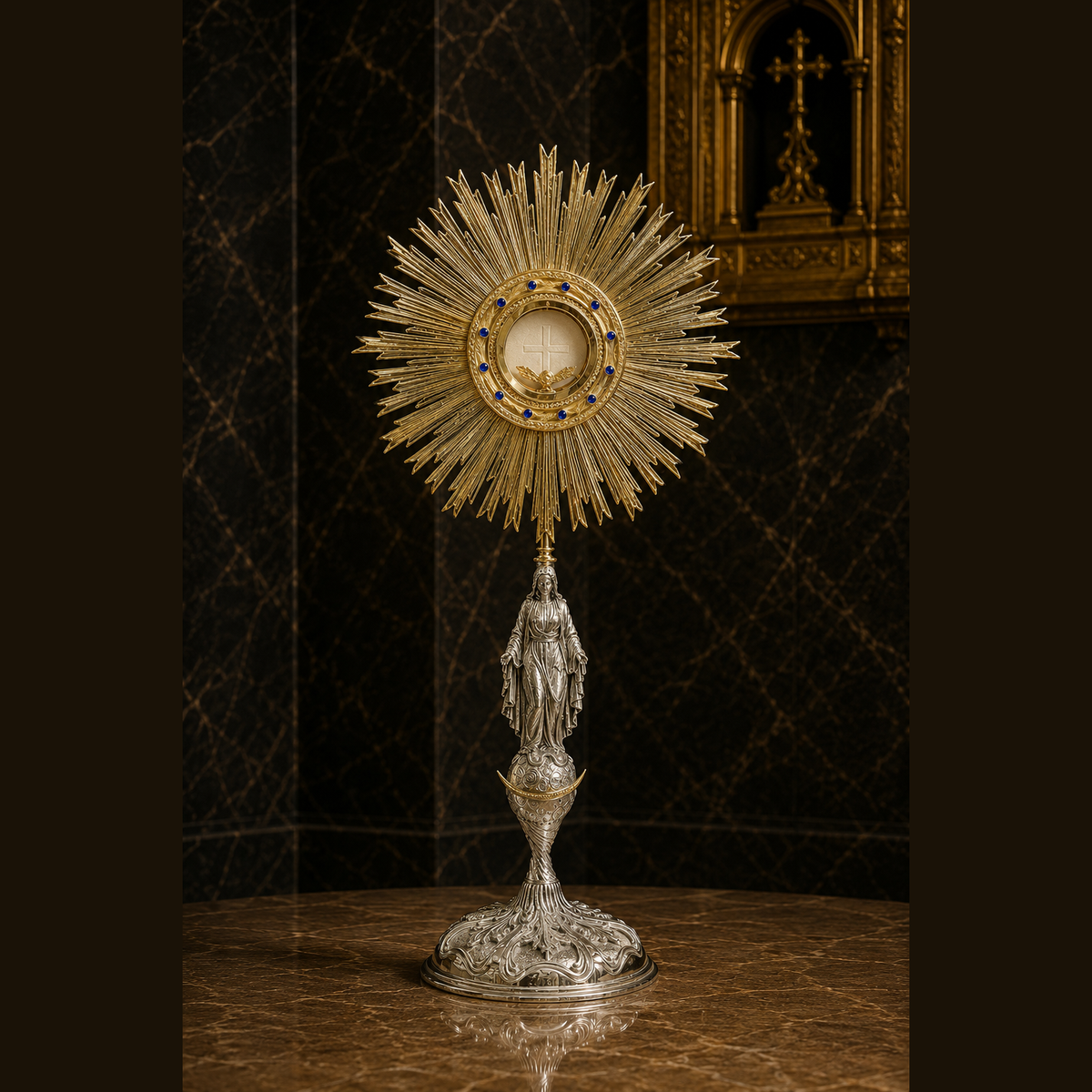 Ostensoir "Stella Mariae" avec l'effigie de la Vierge Marie, hauteur 80 cm, SCM-009
