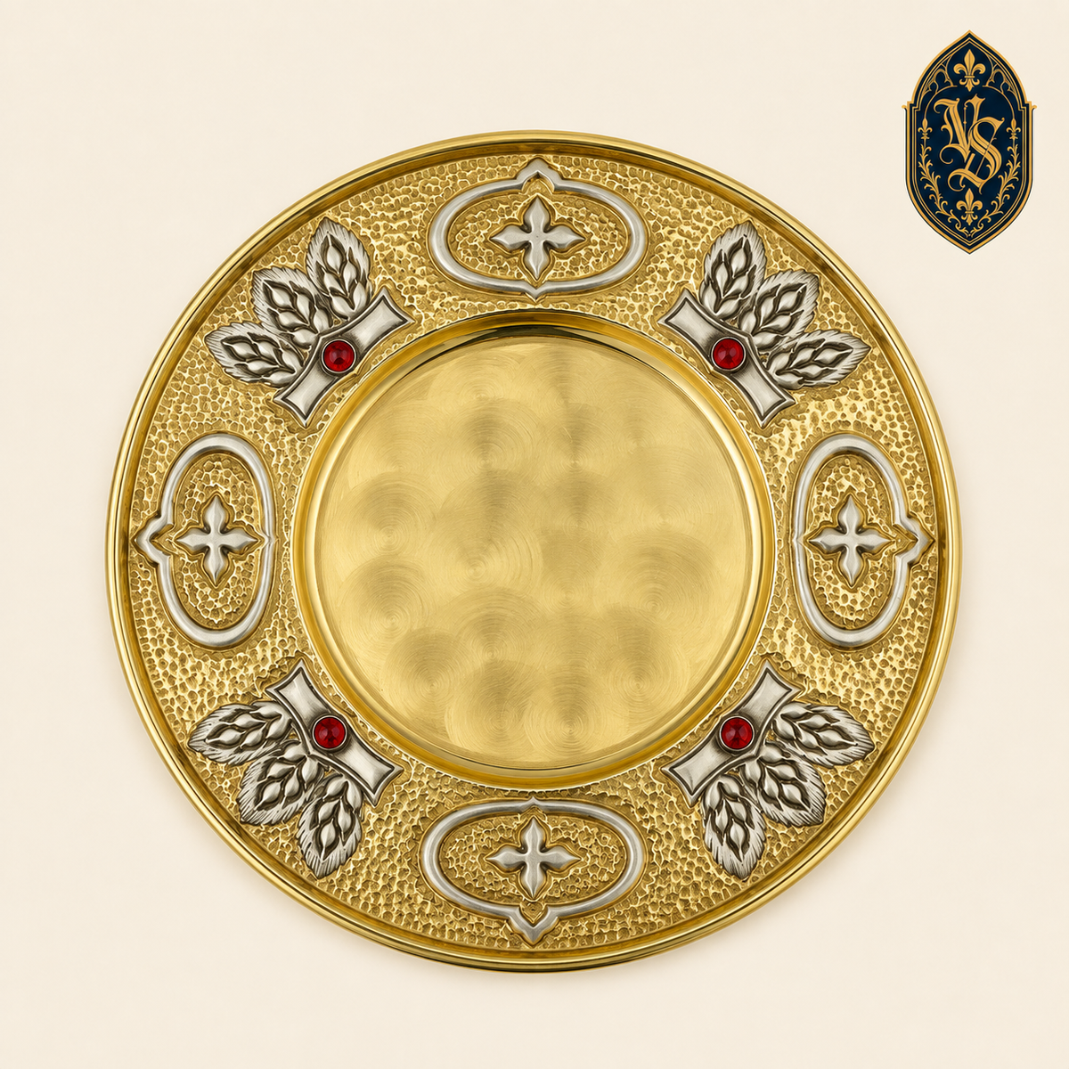 Patène liturgique dorée avec pierres rouges – PSCM-27