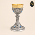 Calice liturgique argenté avec coupe dorée et pierres bleues – KSCM-020