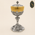 Ciboire liturgique bicolore, richement décoré 27 cm – CBSCM-005