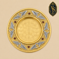 Patène liturgique avec cuvette, motifs plaqués argent et pierres rouges – PSCM-020
