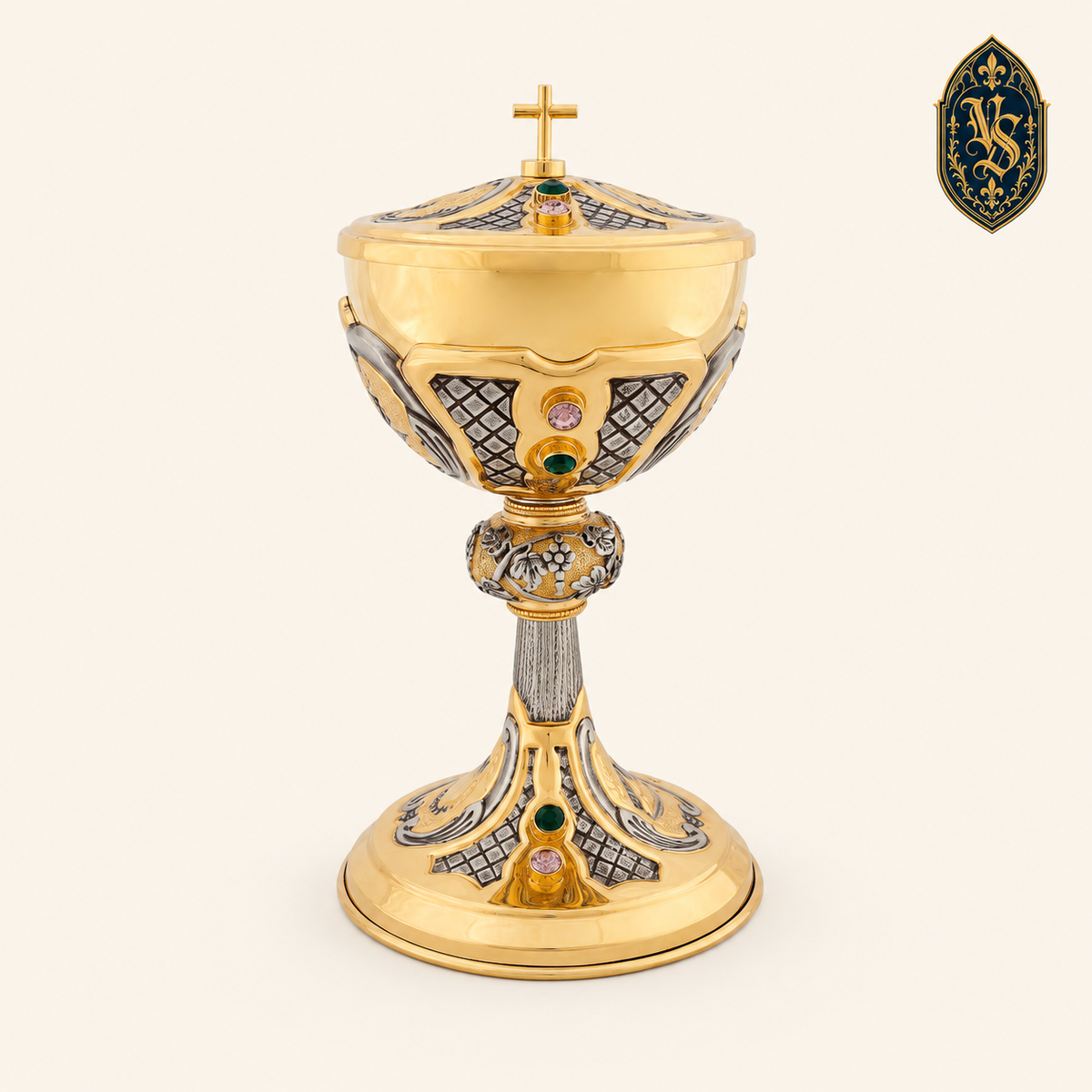 Ciborium liturgique doré avec pierres décoratives 25 cm - CBSCM-009