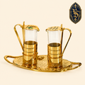 Ensemble plaqué or de burettes liturgiques sur plateau décoratif 130 ml – ASCM-003
