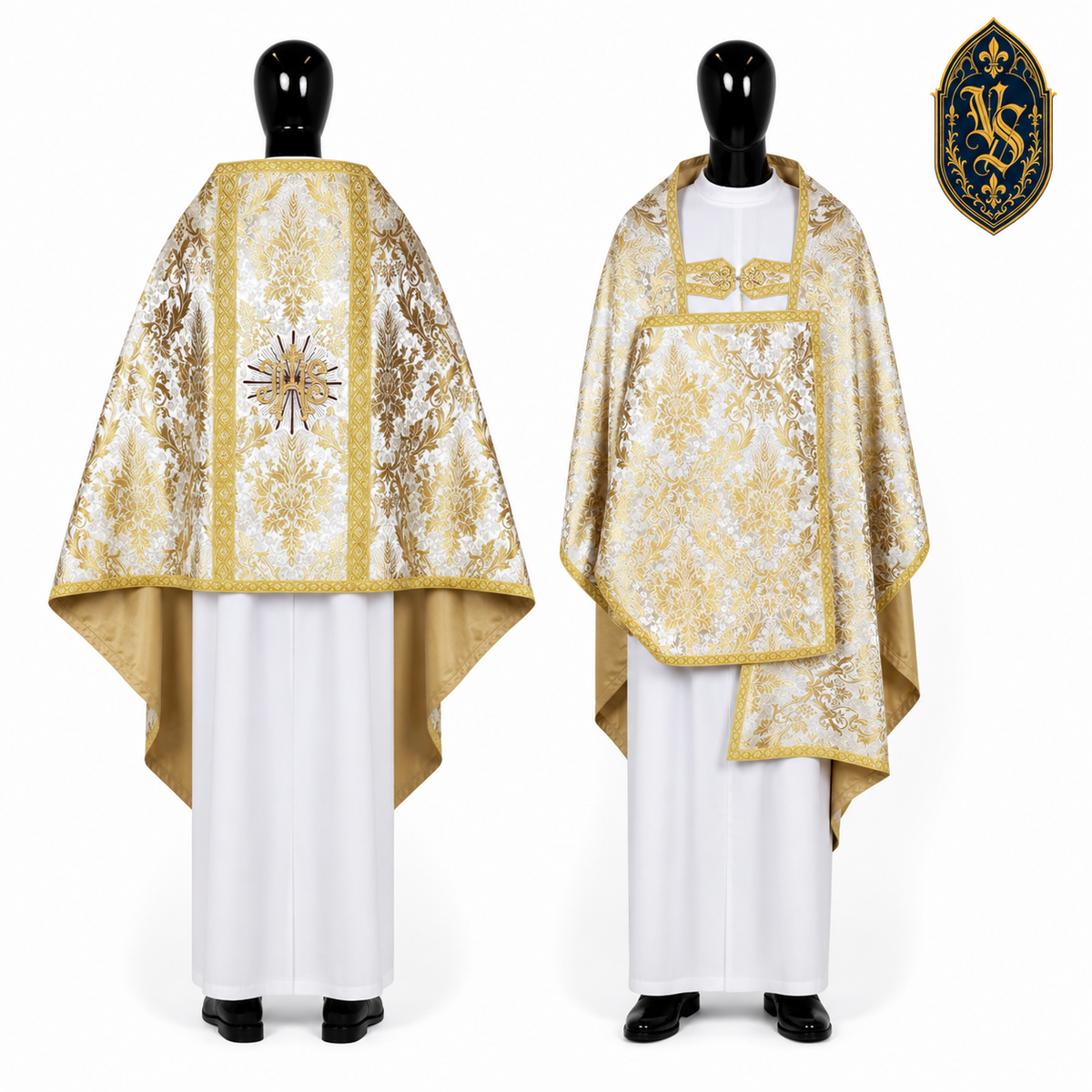 Voile de calice blanc et or avec broderie IHS – WLKRB-023