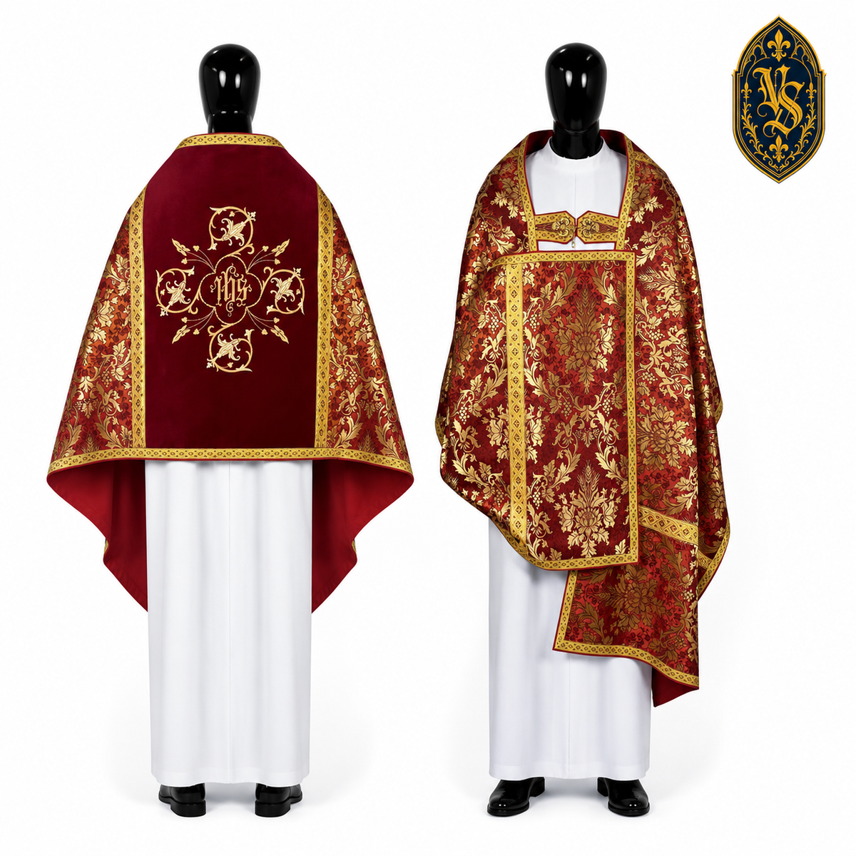 Voile de calice liturgique rouge et or avec broderie IHS – WLKRB-024