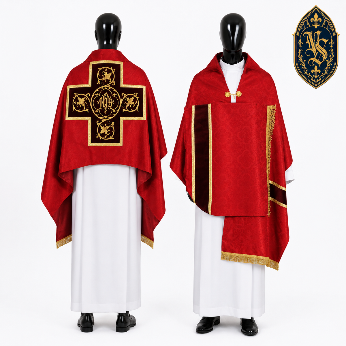 Voile de calice liturgique rouge avec broderie IHS – WLKRB-009